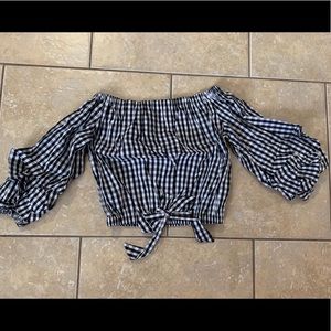 Checkered off the shoulder crop top